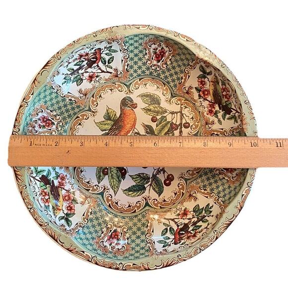 1971 Daher Decorated Ware Scalloped 10” Tin Bowl England Birds Berries 11101 - Picture 11 of 12
